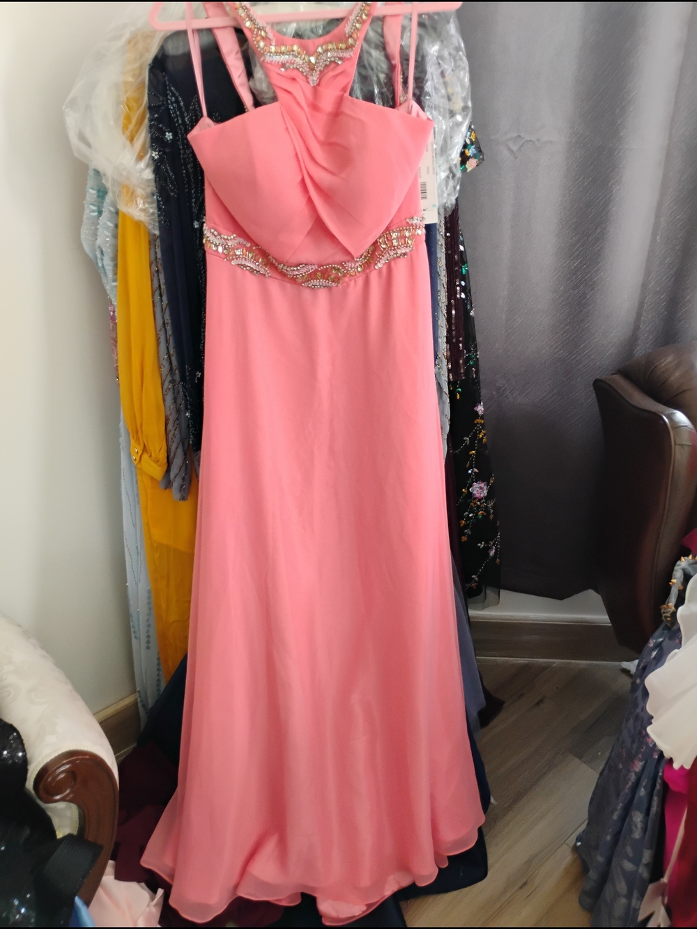 Women's Pink Beaded Cutout Evening Dress